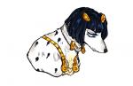 accessory alternate_species ambiguous_gender black_hair blue_eyes feral feralized fur furrification hair hair_accessory looking_down short_hair simple_background solo white_background white_body white_fur zipper magicalkoko jojo's_bizarre_adventure bruno_bucciarati canid canine canis domestic_dog mammal 2017 low_res