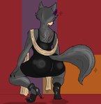 anthro big_butt butt clothed clothing crossdressing crossgender crouching dress footwear high_heels male scar shoes solo twerking panthra78 beastars legoshi_(beastars) canid canine canis mammal wolf absurd_res hi_res