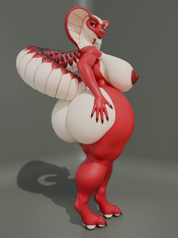 anthro big_breasts big_butt breasts butt female huge_breasts huge_butt huge_thighs hyper hyper_butt looking_at_viewer nipples nude simple_background smile solo tail thick_thighs wide_hips raguda reptile scalie snake 3:4 3d_(artwork) absurd_res digital_media_(artwork) hi_res
