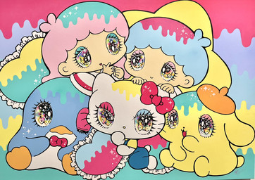 ambiguous_gender anthro bangs beak beret blue_body bow_ribbon chibi clothed clothing eyelashes female fur glistening glistening_eyes group hat headgear headwear kemono open_mouth simple_background sparkles tail white_body white_fur yellow_body yurie_sekiya hello_kitty_(series) little_twin_stars pompompurin_(series) sanrio hello_kitty_(character) kiki_(little_twin_stars) lala_(little_twin_stars) pompompurin_(character) tuxedo_sam avian bird canid canine canis domestic_cat domestic_dog felid feline felis human mammal penguin colorful_theme hi_res