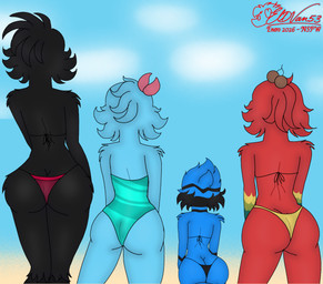 anthro beach big_butt bikini butt clothing female female/female group one-piece_swimsuit rear_view swimwear tailless text thong two-piece_swimsuit underwear dvan_arts_(artist) asian_mythology blue_sky_studios east_asian_mythology mythology rio_(series) rio_movie coco_the_scarlet_macaw_(blu_waifu) jewel_(rio) jewel_rio yatagarasu_(dvan_arts) zafiro_the_blue_jay ara_(genus) avian bird blue_jay corvid corvus_(genus) crow jay_(bird) macaw mythological_avian mythological_bird mythological_creature neotropical_parrot new_world_jay oscine parrot passerine scarlet_macaw spix's_macaw three-legged_crow true_parrot absurd_res digital_media_(artwork) english_text hi_res
