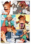 2020 5_fingers anthro antlers blonde_hair comic deer dialogue digital_media_(artwork) ear_piercing english_text facial_hair falcon_mccooper femboy fingers giraffe giraffid goatee green_eyes hair horn jesse_(falcon_mccooper) male mammal noah_(falcon_mccooper) open_mouth piercing profanity smile teeth text url