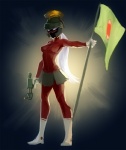 armor boots clothing extended_arms female flag footwear gun hair headgear helmet jumpsuit laser not_furry pose ranged_weapon shoes solo standing straight_legs uniform victory_pose weapon white_hair unknown_artist duck_dodgers warner_brothers queen_tyr'ahnee alien alien_humanoid humanoid martian grandfathered_content