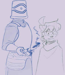anthro cigarette cloak clothing cuirass duo for_a_head holding_cigarette holding_object looking_at_viewer male plant_pot smoking cheetoeater conditional_dnp dionysus_(cheetoeater) felman_(cheetoeater) canid canine canis humanoid mammal object_head wolf sketch