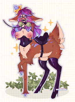 bdsm blush bondage bound female female_taur gag gagged harness latex petplay ponyplay roleplay shy solo orcaocean league_of_legends riot_games tencent lillia_(lol) deer mammal taur absurd_res hi_res
