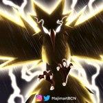 1:1 ambiguous_gender avian backlighting beak claws colored digital_media_(artwork) digital_painting_(artwork) electricity electrogenesis feathers feral generation_1_pokemon glowing glowing_eyes hi_res legendary_pokemon light lighting majimartbcn nintendo pokemon pokemon_(species) raining shaded signature simple_background solo thunder thunderstorm watermark yellow_body yellow_feathers zapdos