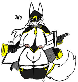 accessory anthro armor big_breasts bikini_armor breasts choker clothing curvy_figure dominant dominant_female female fur garter_straps genitals giant_sword gloves glowing glowing_eyes handwear hat headgear headwear jewelry legwear melee_weapon military military_cap military_uniform necklace necktie nipple_piercing nipples piercing pulled_down_panties solo sword sword_on_back thick_thighs thigh_highs unconvincing_armor uniform voluptuous vulva weapon weapon_on_back white_body white_fur wide_hips kusama arctic_fox canid canine fox mammal true_fox