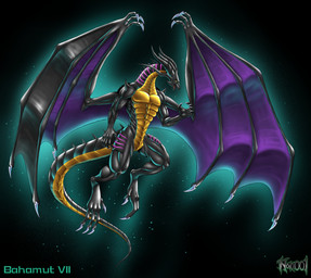 ambiguous_gender anthro belly black_background black_body black_skin claws glistening glistening_body horn long_claws long_tail muscular muscular_anthro open_mouth purple_wings scales simple_background solo spikes spikes_(anatomy) tail ventral_scales wings yellow_belly noki001 final_fantasy final_fantasy_vii mythology square_enix bahamut dragon mythological_creature mythological_scalie scalie absurd_res hi_res