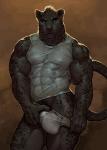 2018 abs anthro biceps big_bulge black_body black_fur blue_eyes briefs bulge claws clothed clothing felid fur gage_the_panther hi_res holding_bulge looking_at_viewer male mammal melanistic muscular muscular_anthro muscular_male nipple_outline nipples obliques pantherine pecs pockyrumz presenting shirt simple_background smile solo spots standing tank_top topwear triceps underwear whiskers