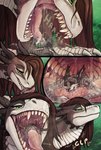 anthro balls bodily_fluids brown_body brown_eyes brown_hair brown_horn brown_scales cheek_spikes duo facial_spikes female fur genitals green_eyes grey_body grey_fur hair head_tuft horn in_mouth male mouth_shot narrowed_eyes nude open_mouth oral_vore outside saliva saliva_on_tongue saliva_string scales spikes spikes_(anatomy) tuft vore white_body white_fur white_scales acidic mythology abbie_(heckineatcha) cid_(acidic) domestic_cat dragon felid feline felis mammal mythological_creature mythological_scalie scalie comic hi_res