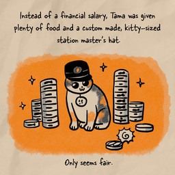 ambiguous_gender calico_pattern can cat_food clothing container feral fish_symbol hat headgear headwear kepi medallion pet_food sitting solo sparkles text uniform wearing_hat caroline_quach exploding_kittens wakayama_electric_railway_co_ltd honorary_eternal_stationmaster_tama calico_cat deity domestic_cat felid feline felis mammal 1:1 english_text low_res official_art female_(lore)