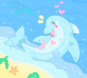 animal_genitalia animal_penis beach blue_body blush blush_lines cetacean_genitalia cetacean_penis feral fin genitals heart_(marking) heart_symbol male markings penis sea sparkles tapering_penis water cetacean69 nintendo pokemon aquatic cetacean dolphin generation_9_pokemon mammal palafin pokemon_(species) toothed_whale