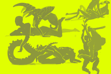 anthro digitigrade feral genitals hands_above_head lying male male/male on_back on_front penis pinned serpentine meandraco human mammal 2022 digital_media_(artwork) hi_res