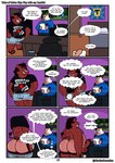 anthro balls bed black_nose bottomwear bulge butt chair clothing desk dialogue duo erection exclamation_point furniture genital_piercing genitals hoodie male male/male overweight overweight_male penis penis_piercing piercing prince_albert_piercing question_mark shirt shorts sitting surprised table text topwear underwear undressing grolarbearsins bear mammal suid suine sus_(pig) wild_boar 2025 absurd_res comic english_text hi_res