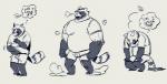 anthro belly bottomwear clothing humanoid_hands leaf male shirt shorts simple_background solo text topwear cyanroll kuon_(cyanroll) canid canine mammal raccoon_dog tanuki 2019 english_text sketch