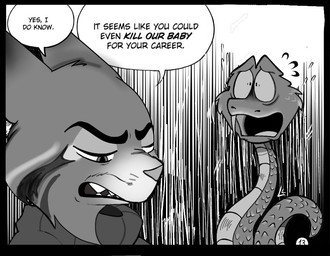 anthro clothing dialogue duo feral male parody sad surprised sweater text topwear itz-shinyy disney zootopia zootopia_abortion_comic gary_de'snake pawbert_lynxley canada_lynx felid feline lynx mammal pit_viper reptile scalie snake viper english_text monochrome