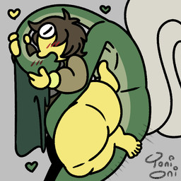 5_toes anal anal_penetration barefoot blush blush_lines bottomless brown_hair butt clothed clothing duo eyes_closed feet green_body green_hair grey_background hair hat hat_only headgear headgear_only headwear headwear_only heart_symbol hug hugging_another hugging_from_behind kiss_on_lips kissing kissing_while_penetrated kissing_while_penetrating long_hair long_neck male male/male mostly_nude penetration sex shell shirt shirt_only short_hair simple_background size_difference tail thick_thighs toes toony topwear topwear_only yellow_body toni_oni crumb_(toni_oni) sludge_(toni_oni) gastropod humanoid mollusk snail 1:1 signature