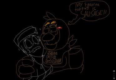 anthro dark duo female machine male text unknown_artist five_nights_at_freddy's scottgames chica_(fnaf) mike_schmidt animatronic avian bird chicken galliform human mammal phasianid robot english_text