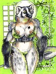 anthro areola bikini black_body black_fur breasts brown_body brown_fur cleavage clothed clothing female flower fur green_eyes nipple_slip nipples plant shovel smile solo spade_tattoo spades_(suit) suit_symbol swimwear tools two-piece_swimsuit white_body white_fur heather_bruton american_badger badger mammal mustelid musteline 2024