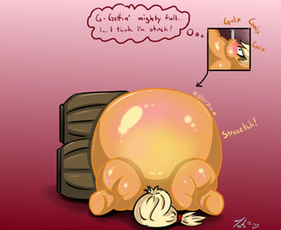 apple barrel belly blonde_hair bodily_noises cider clothing different_sound_effects extended_sound_effect female feral food fruit fur glorp hair hat headgear headwear heart_after_signature heart_symbol immobile inflation inner_monologue onomatopoeia orange_body orange_fur plant solo sound_effect_variant sound_effects stretch_(sound_effect) stuck stuttering swallowing swallowing_sound_effect tail text text_with_heart thinking thought_bubble trapped t00tz friendship_is_magic hasbro my_little_pony applejack_(mlp) earth_pony equid equine horse mammal pony 2012 english_text signature