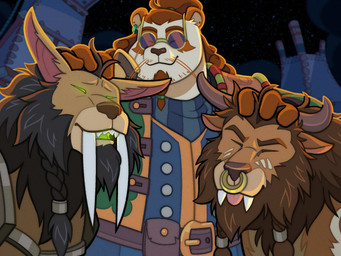 4_fingers anthro armor belt belt_buckle black_mane braided_hair brown_body brown_eyebrows brown_fur brown_mane buckle clothing cloud curly_hair detailed_background ear_piercing ear_ring eyebrows eyes_closed eyewear facial_hair facial_markings facial_piercing fangs feral fingers fur glowing glowing_eyes glowing_mouth goatee group hair head_markings horn jacket kerchief long_ears long_hair male mane markings neckerchief neckwear night nose_piercing nose_ring overweight overweight_male petting piercing ring_piercing scar smile star sunglasses tan_body tan_fur teeth tied_hair tongue tongue_out topwear trio white_body white_fur quasarbearcat blizzard_entertainment warcraft bear bovid bovine druid_(feral) mammal pandaren tauren tauren_(feral) 4:3 hi_res father_(lore) father_and_child_(lore) father_and_son_(lore) parent_(lore) parent_and_child_(lore) parent_and_son_(lore) son_(lore)