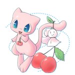 3_fingers 3_toes ambiguous_gender blue_eyes cherry feet feral fingers food fruit leaf monotone_body pink_body plant simple_background solo toes white_background chaba nintendo pokemon generation_1_pokemon legendary_pokemon mew_(pokemon) pokemon_(species) 1:1 2020 hi_res