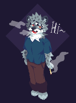 bottomwear cigarette clothing female fluffy holding_cigarette holding_object pants paws red_eyes shirt smoking t-shirt topwear li_mol felid leopard mammal pantherine absurd_res digital_media_(artwork) hi_res pixel_(artwork)