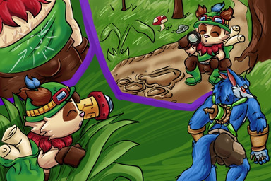 anthro ass_up blue_body blue_fur duo fur male male/male tan_body tan_fur anonymous_artist league_of_legends riot_games tencent teemo_(lol) warwick_(lol) canid canine canis mammal wolf yordle 3:2