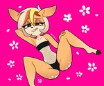 anthro blonde_hair brown_body brown_eyes clothing female hair hooves multicolored_hair one-piece_swimsuit solo spread_legs spreading swimwear translucent translucent_clothing translucent_swimwear mikansfw gris_swimsuit meme_clothing paige_(mikansfw) deer mammal 6:5 meme