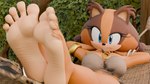 5_toes anthro barefoot blue_eyes breasts brown_body brown_fur clothed clothing feet female foot_focus fur humanoid_feet multicolored_body multicolored_fur orange_body orange_fur plantigrade smile soles solo toes two_tone_body two_tone_fur twintails3d sega sonic_boom sonic_the_hedgehog_(series) sticks_the_jungle_badger badger mammal mustelid musteline 16:9 2024 3d_(artwork) 4k absurd_res digital_media_(artwork) hi_res widescreen