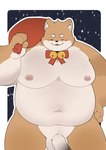 anthro balls belly big_belly blush eyes_closed genitals humanoid_genitalia humanoid_hands humanoid_penis kemono male moobs nipples overweight overweight_male penis solo haoming canid canine canis domestic_dog mammal 2022 hi_res