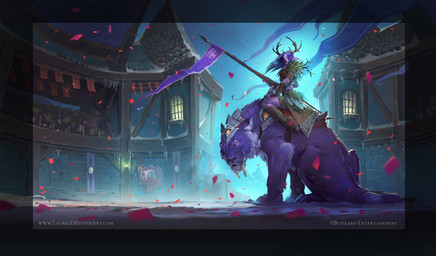 ambiguous_gender armor building duo fangs female fur hair holding_lance horde_symbol_(warcraft) humanoid_pointy_ears lamp leaf_clothing looking_at_viewer outside pointy_ears pose purple_body purple_eyes purple_fur purple_hair riding saddle sitting tail teeth text whiskers laurel_austin blizzard_entertainment warcraft elf felid humanoid mammal night_elf pantherine tiger absurd_res colored detailed digital_drawing_(artwork) digital_media_(artwork) english_text hi_res official_art signature