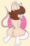 anthro anus big_butt blush brown_hair buckteeth butt clothing coke-bottle_glasses eyewear female fur genitals glasses hair legwear nude pussy rear_view short_hair short_stack smile solo stockings tan_body tan_fur teeth wide_hips blackmore red_(vono) mammal mouse murid murine rodent absurd_res hi_res