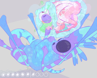 ambiguous_gender animal_genitalia animal_penis anus blush blush_lines bodily_fluids butt crop_(anatomy) digestion duo fatal_vore feral feral_pred feral_prey food_pips_(rain_world) frill_(anatomy) fully_inside gameplay_mechanics gastropod_penis genitals gui hunger_bar licking male male/ambiguous oral_vore penis presenting presenting_hindquarters same_size_vore semi-anthro startled stomach_acid suspended_via_tentacles suspension tongue user_interface vore soft_bugg rain_world videocult tarragon yoku_(gyrotech) slugcat 5:4 absurd_res hi_res