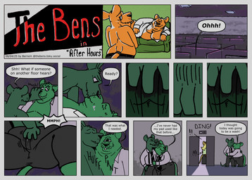 anthro bodily_fluids bottomwear clothing cum dialogue duo elevator eyes_closed genital_fluids male male/male moobs necktie nipples overweight overweight_male pants shirt text topwear barnem mammal murid murine rat rodent 2025 comic english_text hi_res