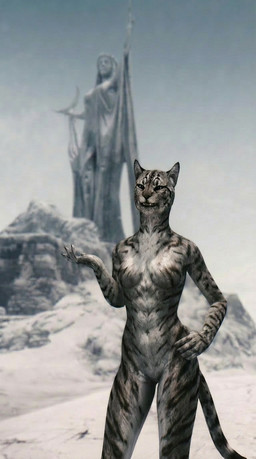 abs anthro artificial_intelligence bare_shoulders bared_teeth breasts claws digitigrade featureless_breasts featureless_crotch female female_anthro finger_claws front_view fur grey_body grey_fur hand_on_hip markings midriff navel pointy_ears pose posing_nude pupils skinny slim slit_pupils snow solo striped_body striped_fur striped_markings striped_tail stripes tail tail_markings teeth thief whatever459 bethesda_game_studios microsoft skyrim the_elder_scrolls skamp_(whatever459) felid feline khajiit mammal hi_res