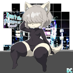 anthro big_butt breasts butt camel_toe cheek_tuft clothing facial_tuft female flat_chested fur hair huge_hips huge_thighs legwear loli pattern_background short_hair simple_background sitting small_breasts smile spandex stockings thick_thighs thigh_highs tight_clothing tuft white_body white_fur wide_hips young young_anthro digicookie minty_(digicookie) felid feline mammal 1:1