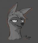 anthro black_nose female grey_background hair half-closed_eyes looking_at_viewer narrowed_eyes open_mouth simple_background solo teeth kam disney pack_street zootopia anneke_(weaver) fan_character aardwolf hyena mammal digital_media_(artwork) greyscale hi_res monochrome portrait