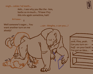 4_arms 4_eyes 5_fingers 5_toes ambiguous_penetration anatomically_correct anatomically_correct_genitalia anatomically_correct_penis animal_genitalia animal_penis anthro anthro_on_anthro anthro_penetrated anthro_penetrating anthro_penetrating_anthro anthro_penetrating_maleherm aroused ass_to_ass barbed_canine_penis big_penis biped body_hair canine_genitalia canine_penis claws clipboard dialogue dominant dominant_intersex dominant_maleherm dragging duo entwined_tails erection feet feline_genitalia feline_penis finger_claws fingers fluffy fluffy_tail forked_tongue fur furniture genitals hair handpaw happy_trail holding_clipboard holding_object hybrid_genitalia hybrid_penis intersex intersex/intersex intersex_anthro intersex_penetrated intersex_penetrating intersex_penetrating_intersex intersex_penetrating_maleherm knot_dragging knotting larger_anthro larger_intersex larger_maleherm long_penis looking_at_another looking_back lying maleherm maleherm/maleherm maleherm_anthro maleherm_penetrated maleherm_penetrating maleherm_penetrating_intersex maleherm_penetrating_maleherm mane mane_hair membrane_(anatomy) multi_arm multi_eye multi_limb multicolored_tail nude on_ground open_mouth paws pen_(object) penetration penile penile_penetration penile_spines penis plantigrade rear_view sex shelf short_ears short_fur short_tail simple_background size_difference slightly_chubby slightly_chubby_anthro slightly_chubby_intersex slightly_chubby_maleherm small_ears small_tail smaller_anthro smaller_intersex smaller_maleherm snout submissive submissive_intersex submissive_maleherm tail tail_coil tall text thick_penis three-quarter_view toe_claws toes tongue tongue_out vein veiny_penis webbed_feet webbed_hands whiskers muddymaggot kuruk_(character) mauvit'fur alien du'wehyi du'wehyi'qiubaba hybrid 2026 5:4 digital_drawing_(artwork) digital_media_(artwork) english_text hi_res sketch male_(lore) nonbinary_(lore)