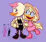 anthro belt blue_sclera bottomwear clothing coat dress duo female female/female footwear hat headgear headwear jacket makeup pants shoes topwear verdetempera disney ducktales ducktales_(2017) lena_(ducktales) webby_vanderquack anatid anseriform avian bird duck