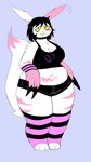 alternative_fashion anthro belly big_tail biped black_body black_claws black_clothing black_fur black_hair breasts claws cleavage clothed clothing eyelashes female fur gloves_(marking) goth hair legwear markings motion_lines navel pattern_clothing paws pink_body pink_clothing pink_ears pink_fur pink_tail slightly_chubby smile solo stockings striped_body striped_clothing striped_fur striped_markings stripes tail thick_thighs thigh_highs two_tone_tail white_body white_ears white_fur white_tail wide_hips yellow_sclera puppkittyfan1 nintendo pokemon generation_3_pokemon pokemon_(species) zangoose 9:16 hi_res