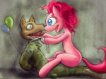 anthro balloon blood blue_eyes bodily_fluids broken_legs clothing cutie_mark dark duo dynamite explosives eye_contact female feral fur green_eyes hair happy inflatable looking_at_another male open_mouth pain pink_body pink_fur pink_hair tail torture what darkdoomer friendship_is_magic hasbro my_little_pony united_states_marine_corps pinkie_pie_(mlp) wilson canid canine canis earth_pony equid equine horse jackal mammal marine pony 2013 4:3 hi_res