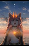 anthro black_bars breasts clothed clothing collar day detailed_background eyebrows eyelashes female green_eyes looking_at_viewer outside sky suzamuri kiri_igness canid canine hybrid mammal 2023 digital_media_(artwork) hi_res letterbox