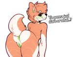 anthro anus blush butt clitoris dialogue female food fur genitals green_body green_fur hair heart_eyes heart_symbol looking_at_viewer looking_back looking_back_at_viewer markings multicolored_body multicolored_fur nude orange_body orange_fur orange_hair orange_tail pink_body pink_fur pink_tail pussy rear_view salmon_fur salmon_hair salmon_tail simple_background solo striped_markings stripes sushi tail tail_markings teeth text tongue two_tone_body two_tone_fur two_tone_tail white_background white_body white_fur white_tail bag_of_lewds teri_(bag_of_lewds) canid canine canis mammal digital_media_(artwork) english_text