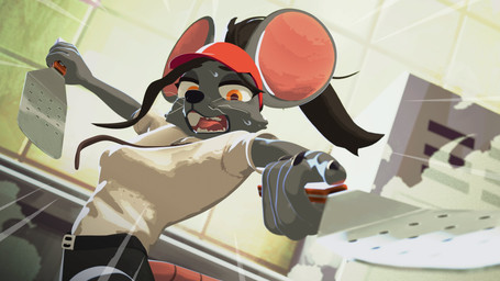 anthro bent_whiskers biped bottomwear breasts claws clothed clothed_anthro clothed_female clothing female fingers fully_clothed fully_clothed_anthro fully_clothed_female fur hair hat headgear headwear holding_object inside looking_at_viewer solo swear tail teeth tongue topwear whiskers el-k ratricia_(el-k) mammal mouse murid murine rodent 16:9 2026 4k absurd_res digital_drawing_(artwork) digital_media_(artwork) hi_res widescreen