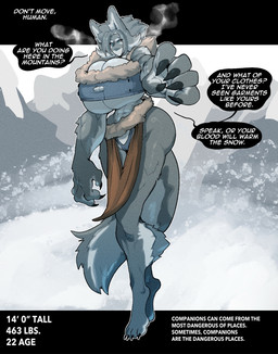 abs bandeau big_breasts bottomwear breasts camel_toe claws cleavage clothed clothing curvy_figure dialogue digitigrade female fluffy fluffy_tail fur genital_outline grey_body grey_fur grey_hair hair hourglass_figure huge_breasts loincloth solo speech_bubble tail text thong topwear under_boob underwear vulva_outline wide_hips thevarking animal_humanoid canid canine humanoid mammal mammal_humanoid 2025 english_text hi_res