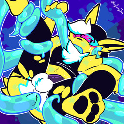 anal anal_penetration anthro balls clothed clothing fur genitals male male_penetrated open_mouth oral oral_penetration penetration sex simple_background solo tentacle_in_ass tentacle_in_mouth tentacle_penetration tentacle_sex tentacles tentacles_on_male fizzyjay nintendo pokemon jay_(fizzyjay) eeveelution generation_1_pokemon jolteon mammal pokemon_(species) 1:1 digital_media_(artwork) hi_res