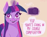 camera female feral humor looking_at_viewer solo telekinesis text over-the-maginot friendship_is_magic hasbro my_little_pony twilight_sparkle_(mlp) equid equine horse mammal pony 5:4 english_text hi_res meme