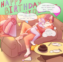 accessory adult_on_child adult_on_young affectionate age_difference anthro anthro_on_anthro anthro_penetrated anthro_penetrating anthro_penetrating_anthro balloon birthday birthday_cake birthday_sex blue_eyes bodily_fluids brown_eyes bunting_(banner) cake cervical_penetration chest_tuft clothing cowgirl_position dessert dialogue duo entwined_tails erection female female_anthro female_penetrated food from_front_position genital_fluids genitals glans hair hair_accessory hand_on_butt hands_on_back happy happy_sex hat headgear headwear hug humanoid_genitalia humanoid_penis inflatable internal internal_vaginal larger_anthro larger_male leaning_on_another looking_pleasured love male male/female male_anthro male_penetrating male_penetrating_female moan neck_tuft nude nude_anthro nude_female nude_male on_bottom on_top one_eye_closed party_hat penetration penile penile_penetration penis penis_in_vagina pink_body purple_body purple_hair round_ears sex shaking size_difference smaller_anthro smaller_female smaller_penetrated smile speech_bubble stated_age tail tail_coil thought_bubble trembling tuft uterus vaginal vaginal_fluids vaginal_fluids_on_penis vaginal_penetration x-ray_view young young_female young_penetrated anonymous_artist devlin_leroux violette_starling american_opossum mammal marsupial mouse murid murine rodent virginia_opossum absurd_res hi_res