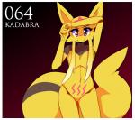 anthro anthrofied border breasts featureless_breasts featureless_crotch female looking_at_viewer navel nude pink_eyes pokemorph simple_background smile solo white_border yellow_body yellow_skin inget nintendo pokemon generation_1_pokemon kadabra pokemon_(species) digital_media_(artwork) hi_res